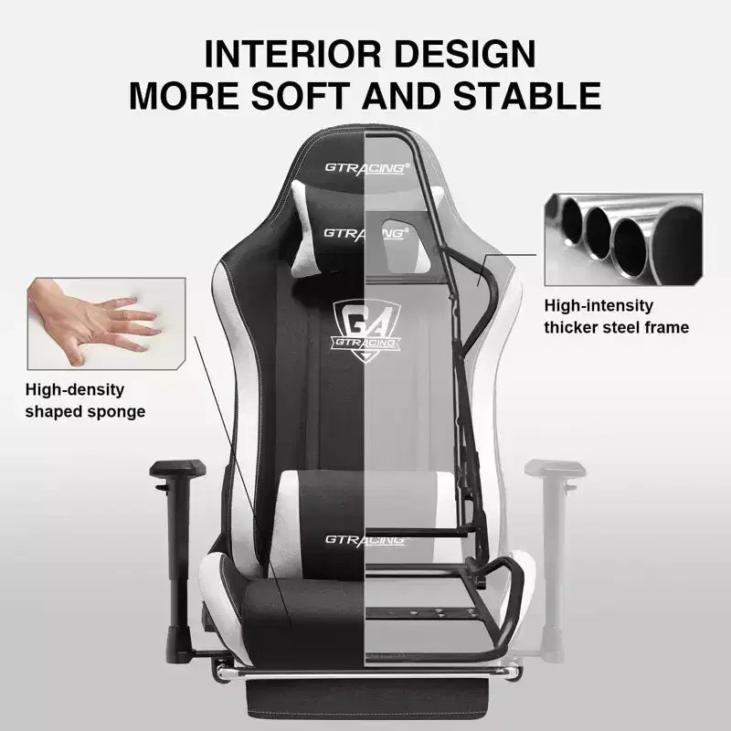 GTRACING Gaming Chair Fabric Height Adjustable Footrest Reclining Office Chair