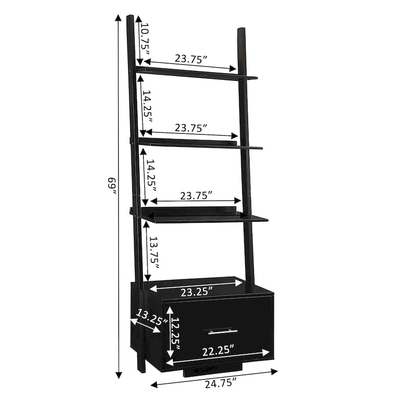 Convenience Concepts American Heritage Ladder Bookshelf with File Drawer