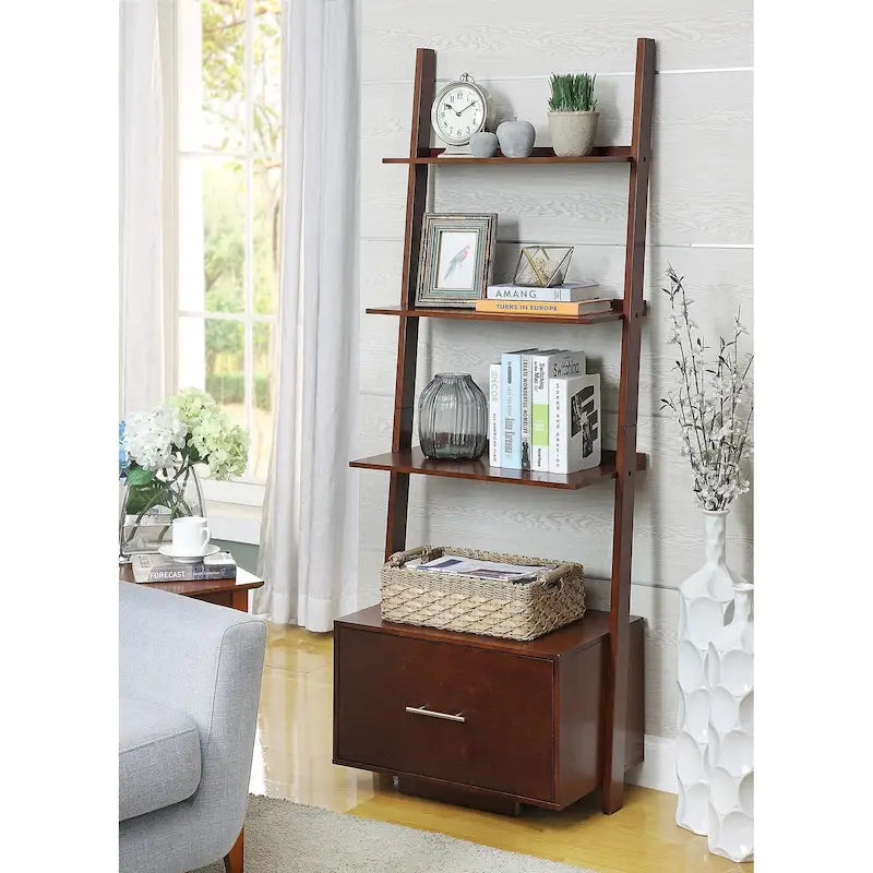 Convenience Concepts American Heritage Ladder Bookshelf with File Drawer
