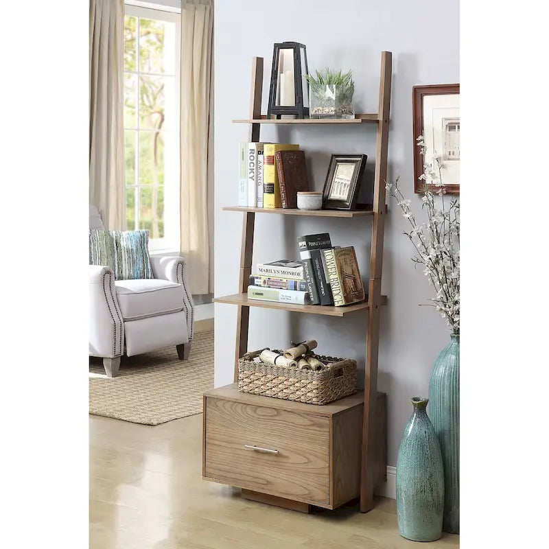 Convenience Concepts American Heritage Ladder Bookshelf with File Drawer
