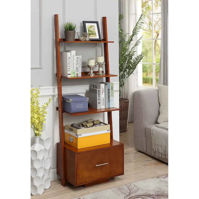 Convenience Concepts American Heritage Ladder Bookshelf with File Drawer