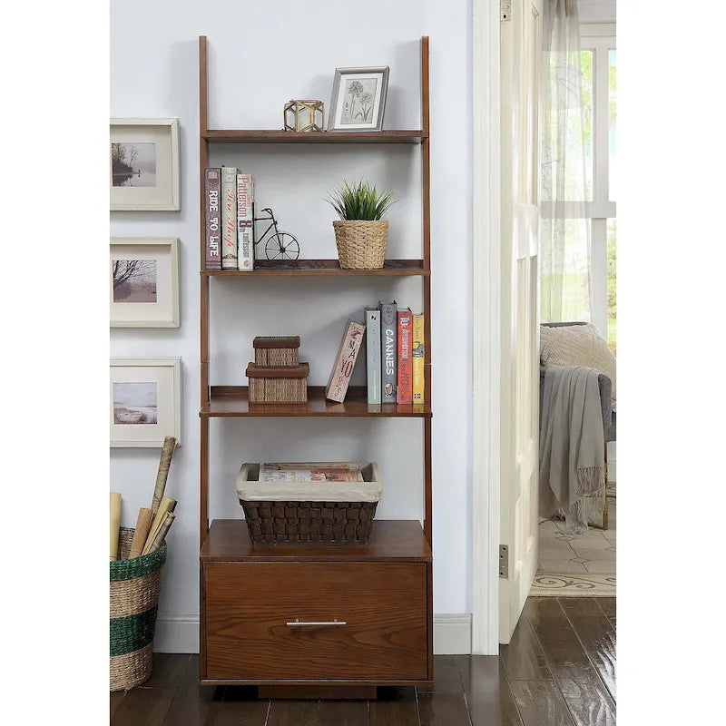 Convenience Concepts American Heritage Ladder Bookshelf with File Drawer