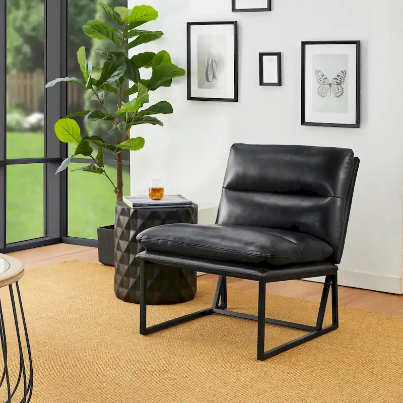 Glitzhome 30.25H Modern Soft PU Leather Armless Accent Chair