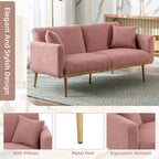 Teddy Fabric Upholstered Tufted Loveseats Sleeper Sofa With Rose Golden Legs