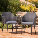 Set of 2 Outdoor Patio Dining Chairs, All-Weather PE Rattan Chairs, Iron Frame Wicker Dining Chairs with Waterproof Fabric Cushion, Armrests