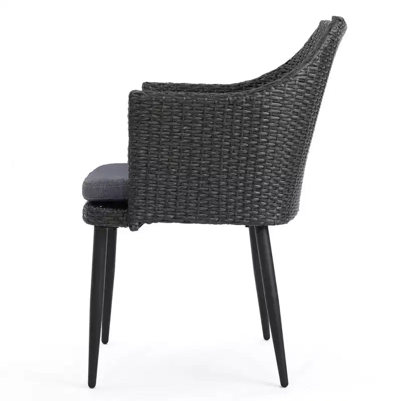 Set di 2 sedie da pranzo per patio da esterno, sedie in rattan PE per tutte le stagioni, sedie da pranzo in vimini con telaio in ferro e cuscino in tessuto impermeabile, braccioli
