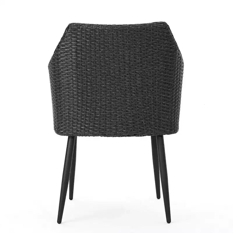 Set di 2 sedie da pranzo per patio da esterno, sedie in rattan PE per tutte le stagioni, sedie da pranzo in vimini con telaio in ferro e cuscino in tessuto impermeabile, braccioli