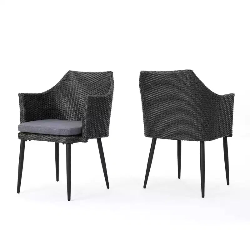 Set di 2 sedie da pranzo per patio da esterno, sedie in rattan PE per tutte le stagioni, sedie da pranzo in vimini con telaio in ferro e cuscino in tessuto impermeabile, braccioli