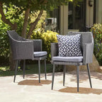 Set di 2 sedie da pranzo per patio da esterno, sedie in rattan PE per tutte le stagioni, sedie da pranzo in vimini con telaio in ferro e cuscino in tessuto impermeabile, braccioli