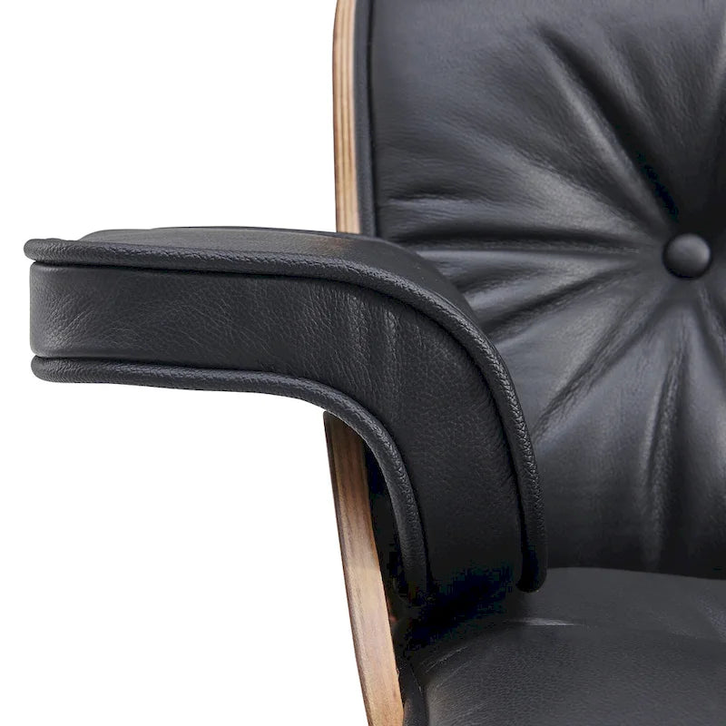 Mid-century Modern Lounger Real Leather Arm Chair and Ottoman Set