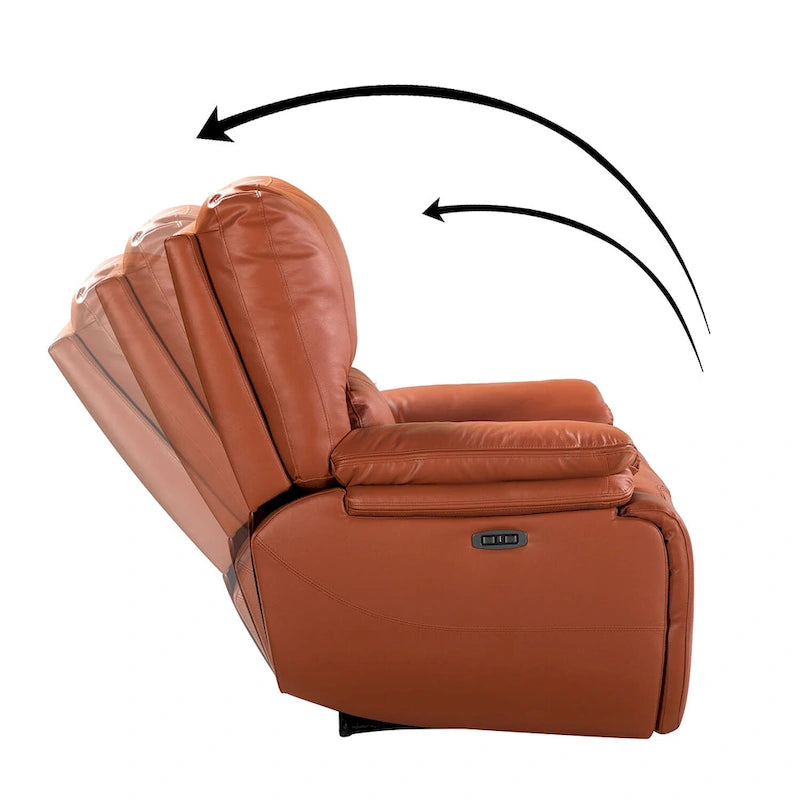 Poltrona reclinabile elettrica Clara in vera pelle con cuscino imbottito, set da 2 pezzi