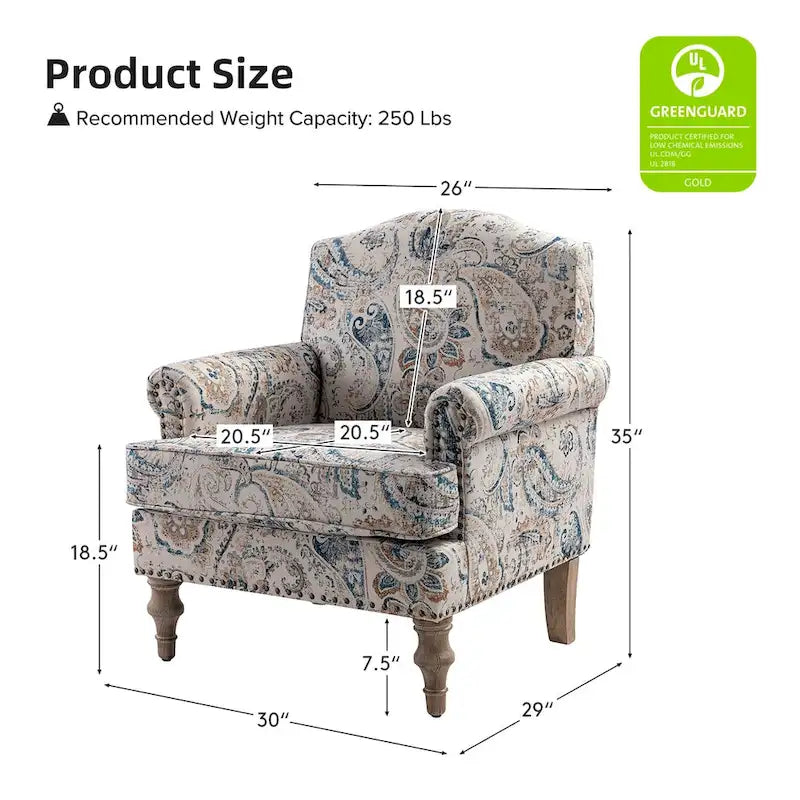 Yahweh Farmhouse Nailhead Armchair with Rolled Arms by HULALA HOME(Set of 2)