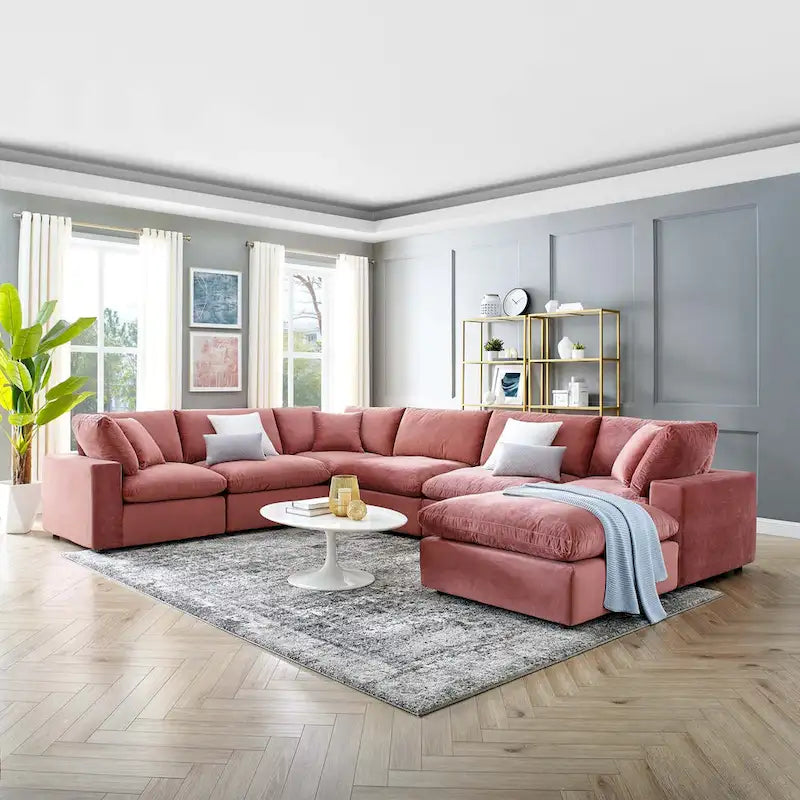 Commix Down Filled Overstuffed Velvet 7-Piece Sectional Sofa