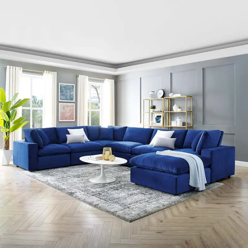 Commix Down Filled Overstuffed Velvet 7-Piece Sectional Sofa