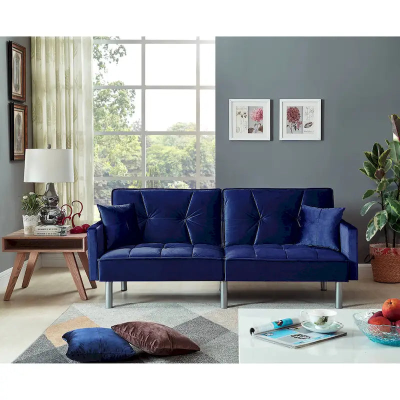 75.6 Lovely Velvet Convertible Sleeper Sofa Bed Futon Love Seats
