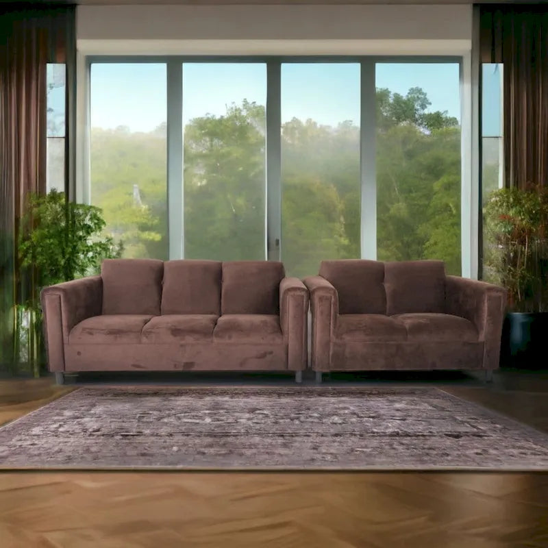 Coast to Coast Sofas Mid Century Modern Loveseat and Sofa Set Solid Wood Frame Upholstered