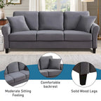 Aukfa Upholstered 3 Seater Sofa Couch with 2 Pillows
