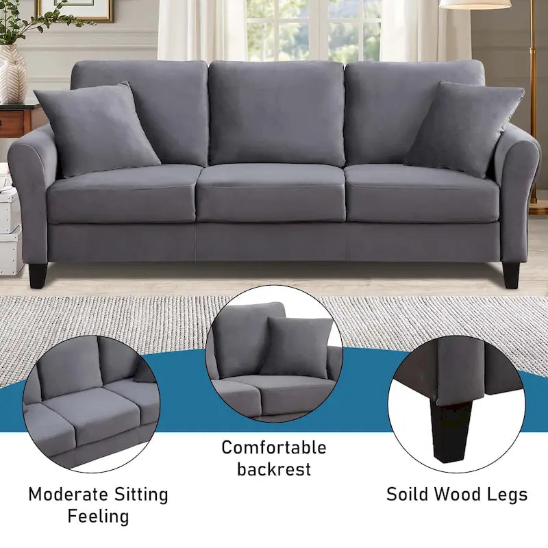 Aukfa Upholstered 3 Seater Sofa Couch with 2 Pillows