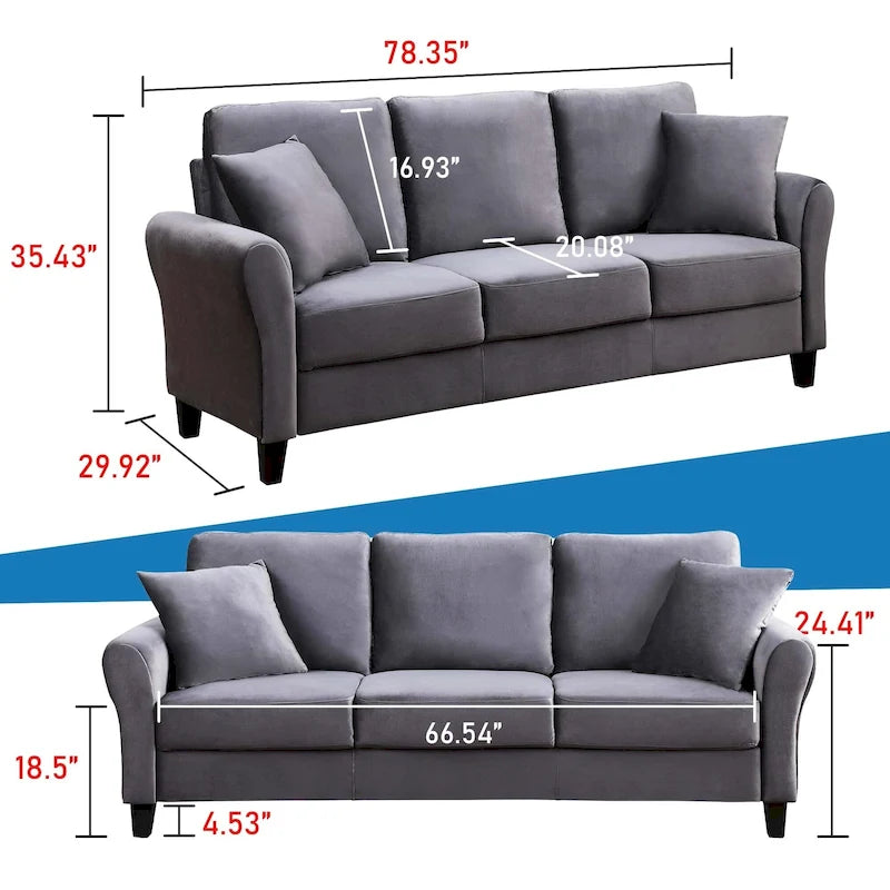 Aukfa Upholstered 3 Seater Sofa Couch with 2 Pillows