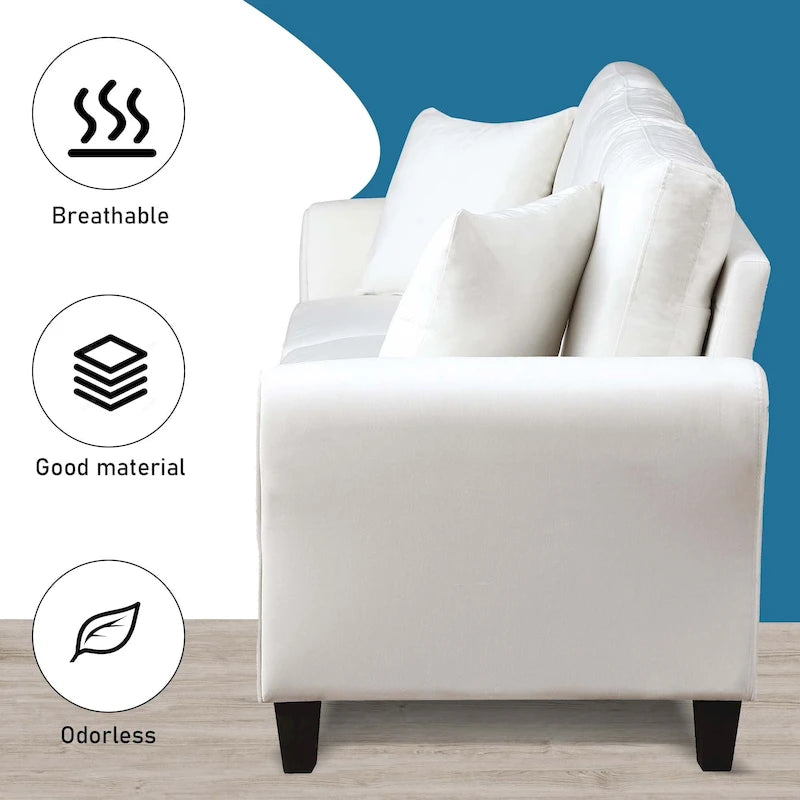 Aukfa Upholstered 3 Seater Sofa Couch with 2 Pillows