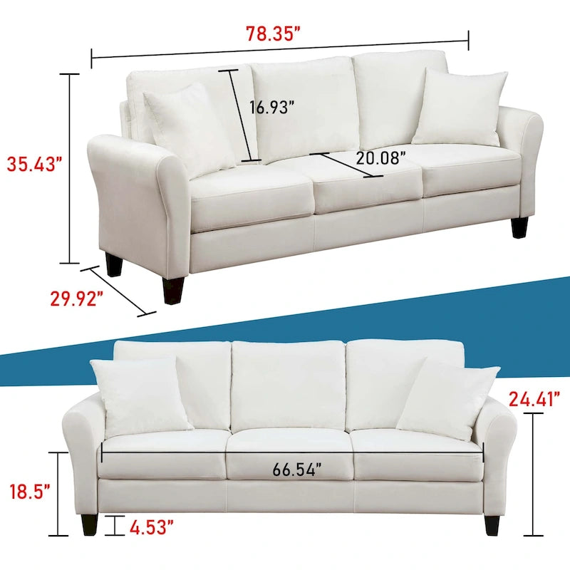 Aukfa Upholstered 3 Seater Sofa Couch with 2 Pillows
