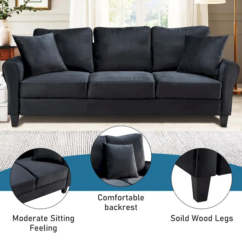 Aukfa Upholstered 3 Seater Sofa Couch with 2 Pillows