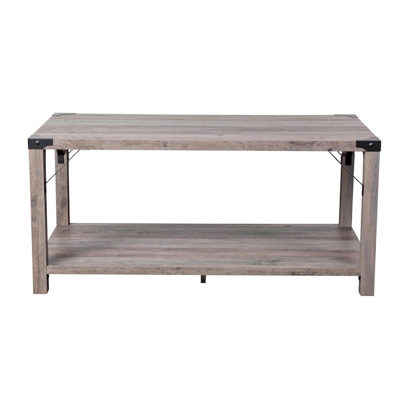 2-Tier Coffee Table with Metal Side Braces and Corner Caps