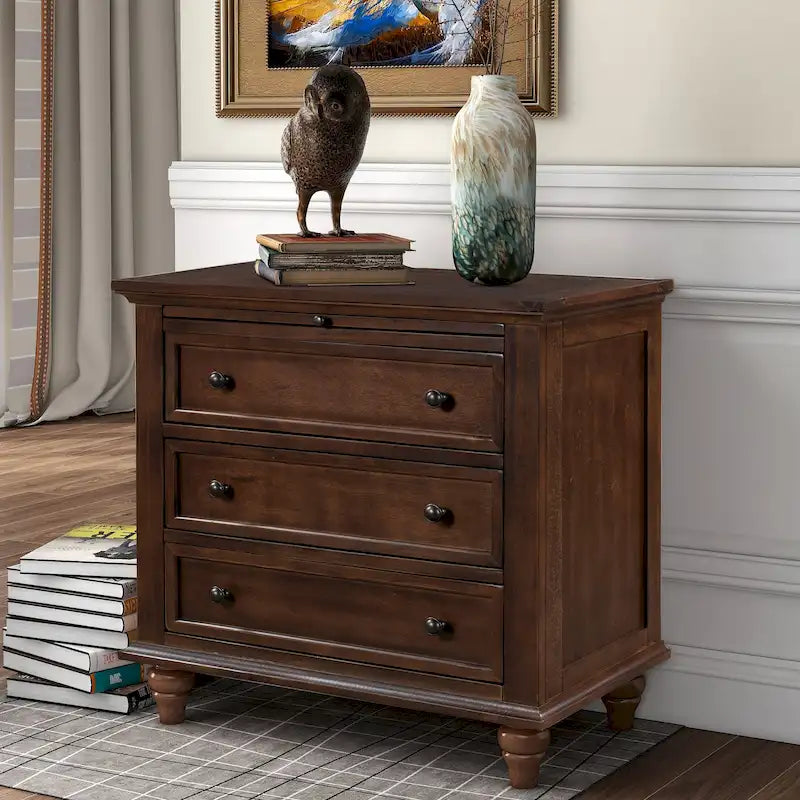 3-Drawer Storage Wood Cabinet, End Table with Pull out Tray