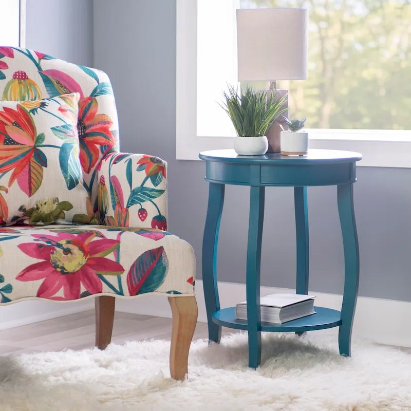 Penelope White Round Table with Shelf