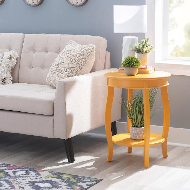 Penelope White Round Table with Shelf