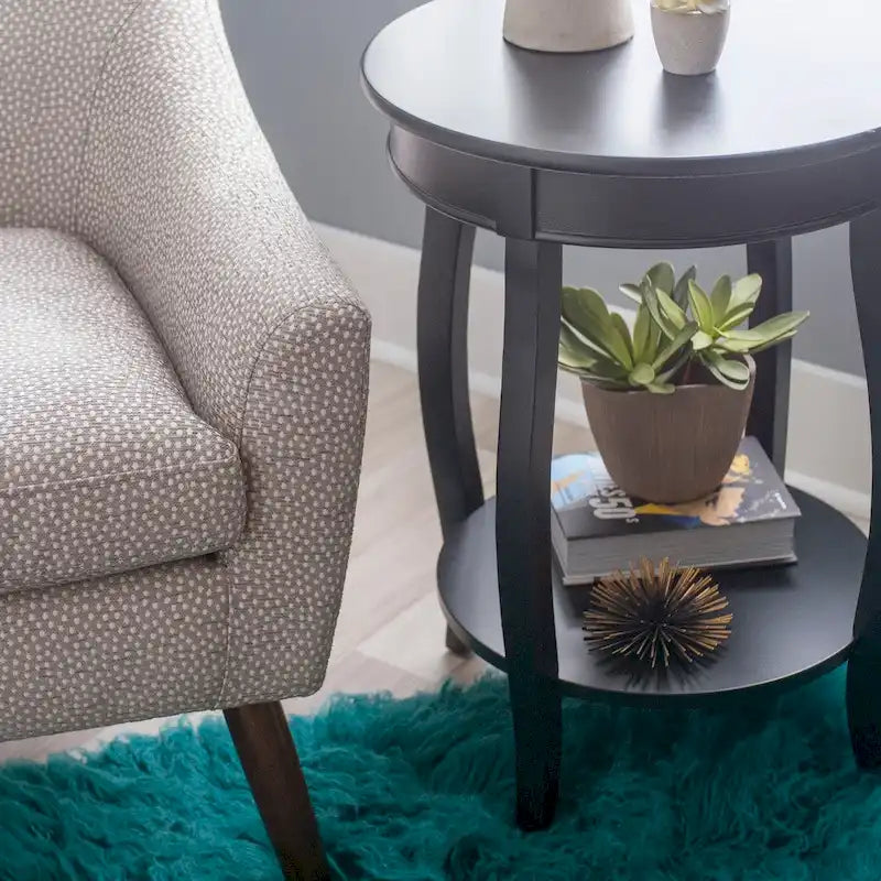 Penelope White Round Table with Shelf