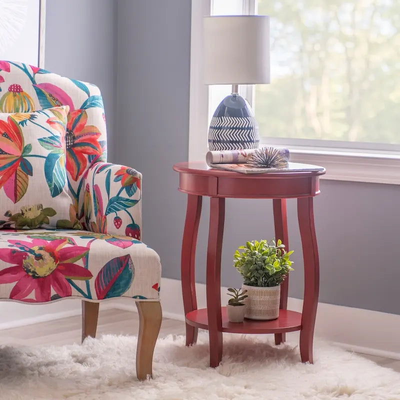 Penelope White Round Table with Shelf
