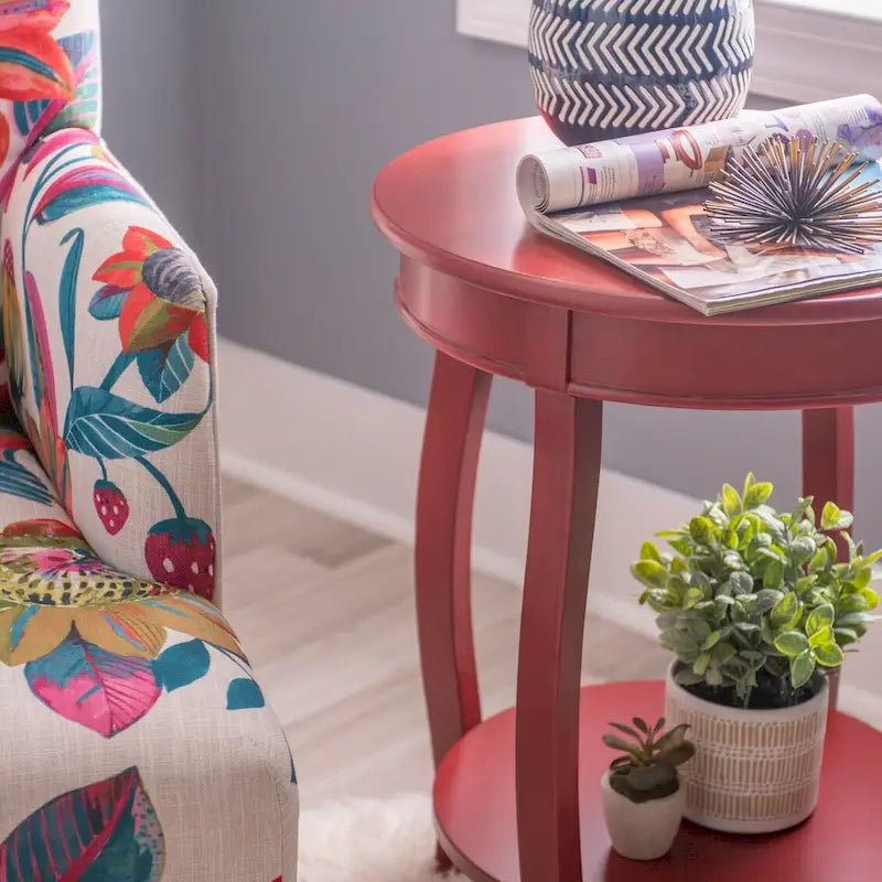 Penelope White Round Table with Shelf