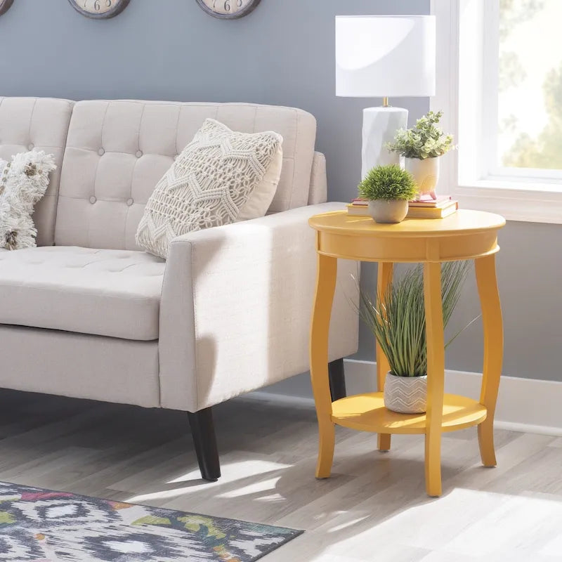 Penelope White Round Table with Shelf