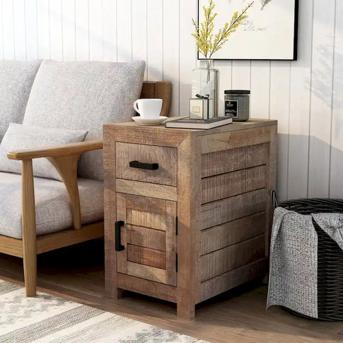 Anaisha Rustic Warm Natural Tone 23-inch Solid Wood Storage Side Table by Furniture of America