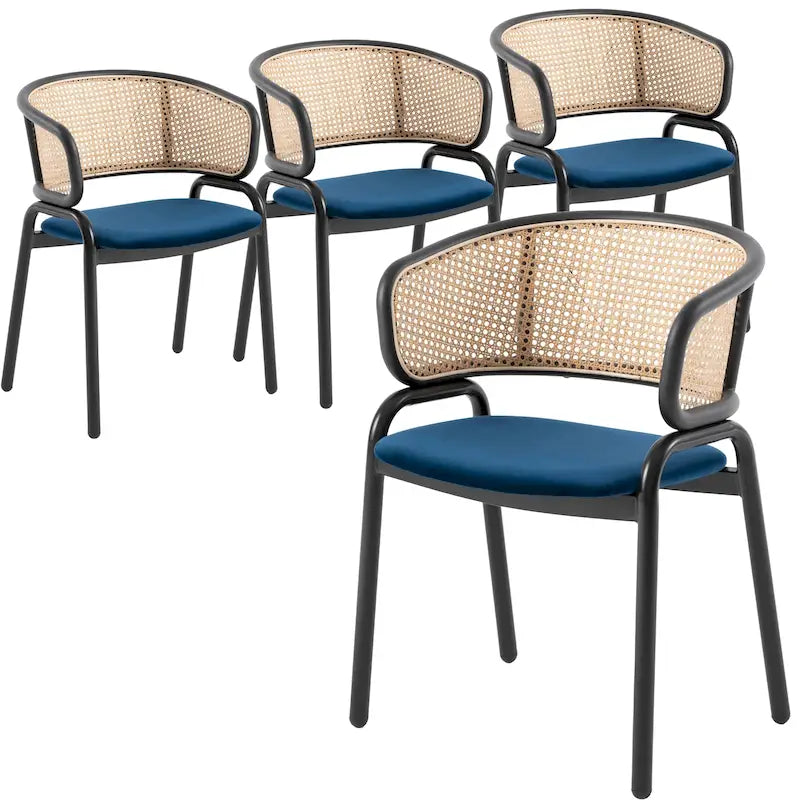 Sedia da pranzo Ervilla moderna con schienale in vimini e seduta imbottita in velluto per sala da pranzo e cucina, set da 4 - 29,9