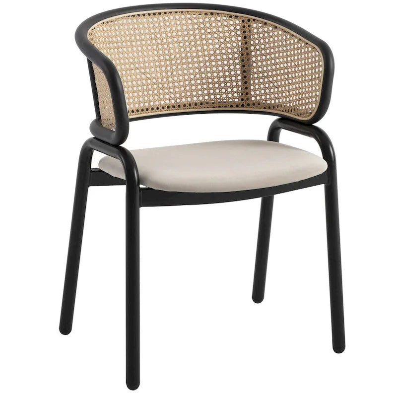 Sedia da pranzo Ervilla moderna con schienale in vimini e seduta imbottita in velluto per sala da pranzo e cucina, set da 4 - 29,9