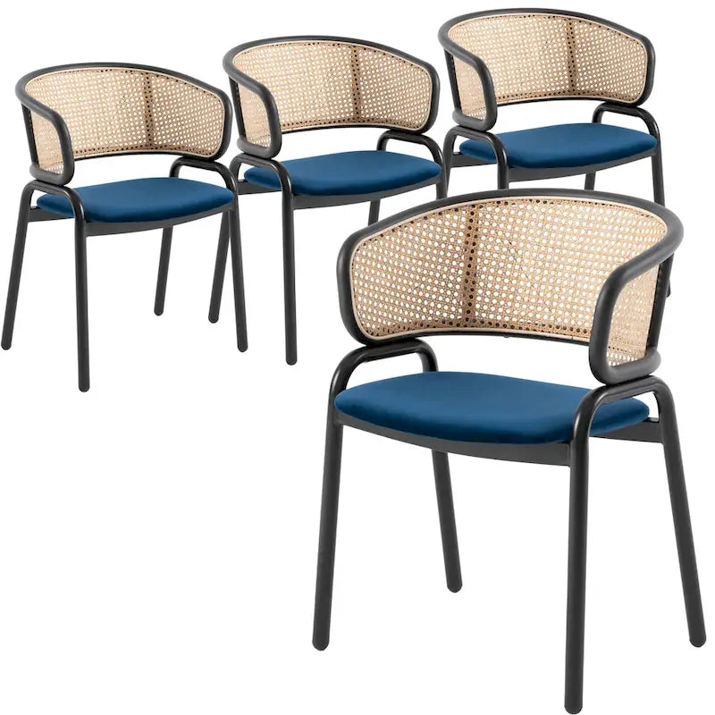 Sedia da pranzo Ervilla moderna con schienale in vimini e seduta imbottita in velluto per sala da pranzo e cucina, set da 4 - 29,9