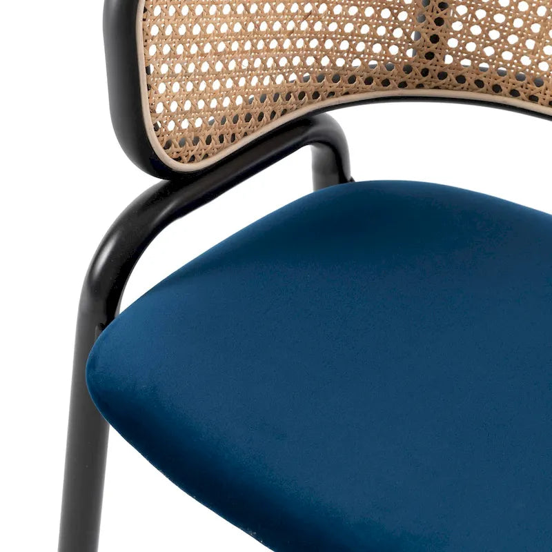 Sedia da pranzo Ervilla moderna con schienale in vimini e seduta imbottita in velluto per sala da pranzo e cucina, set da 4 - 29,9
