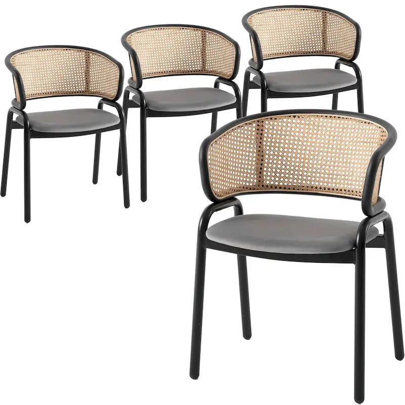 Sedia da pranzo Ervilla moderna con schienale in vimini e seduta imbottita in velluto per sala da pranzo e cucina, set da 4 - 29,9