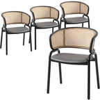 Sedia da pranzo Ervilla moderna con schienale in vimini e seduta imbottita in velluto per sala da pranzo e cucina, set da 4 - 29,9