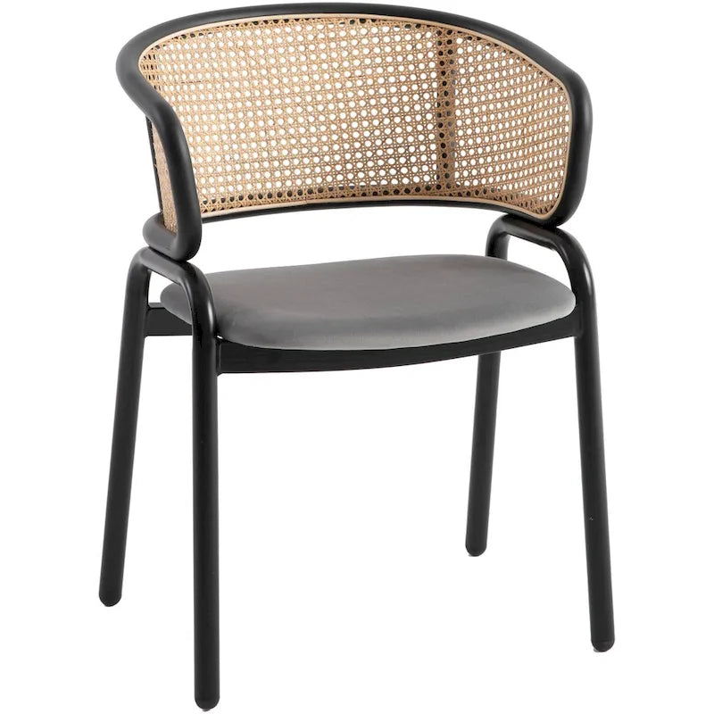Sedia da pranzo Ervilla moderna con schienale in vimini e seduta imbottita in velluto per sala da pranzo e cucina, set da 4 - 29,9