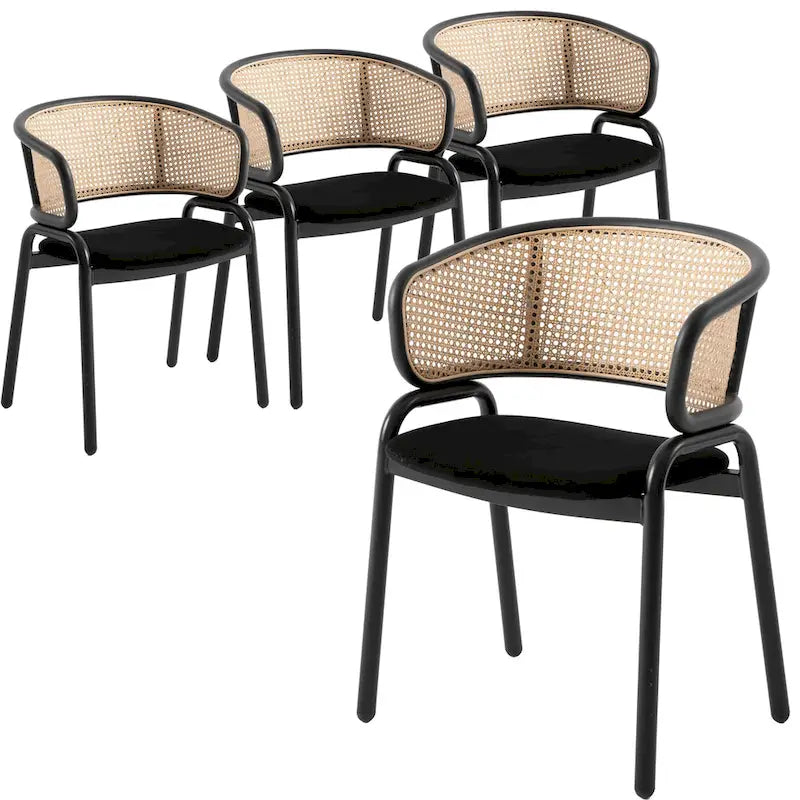 Sedia da pranzo Ervilla moderna con schienale in vimini e seduta imbottita in velluto per sala da pranzo e cucina, set da 4 - 29,9