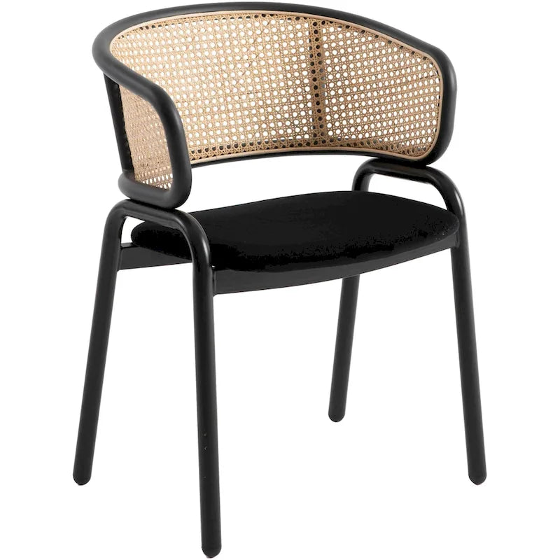 Sedia da pranzo Ervilla moderna con schienale in vimini e seduta imbottita in velluto per sala da pranzo e cucina, set da 4 - 29,9