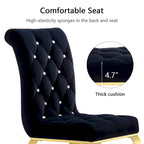Velvet Upholstered Chairs with Crystal Decor Button Tufted back and Mirror metal Cabriole Legs