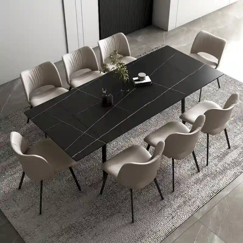 Set da pranzo allungabile da 9 pezzi da 160 cm a 240 cm con piano in pietra sinterizzata e 8 sedie