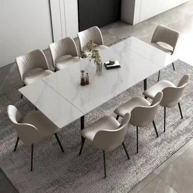 Set da pranzo allungabile da 9 pezzi da 160 cm a 240 cm con piano in pietra sinterizzata e 8 sedie