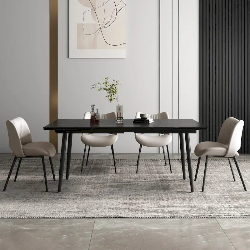 Set da pranzo allungabile da 9 pezzi da 160 cm a 240 cm con piano in pietra sinterizzata e 8 sedie