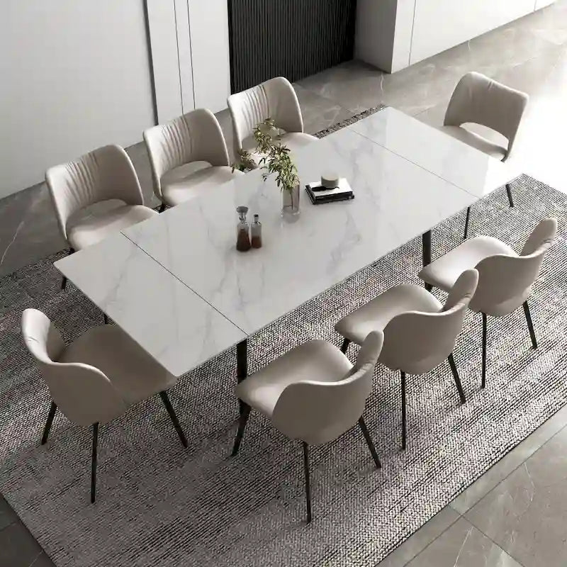 Set da pranzo allungabile da 9 pezzi da 160 cm a 240 cm con piano in pietra sinterizzata e 8 sedie