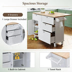 3-Piece Kitchen Island Set with Drop Leaf and 2 Seatings, Dining Table Set with Storage Cabinet, Drawers and Towel Rack